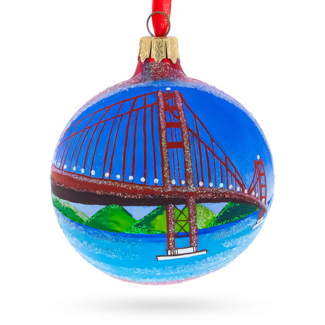 Golden Gate Bridge, San Francisco, California, USA Glass Christmas Ornament 3.25 Inches in Multi color Round