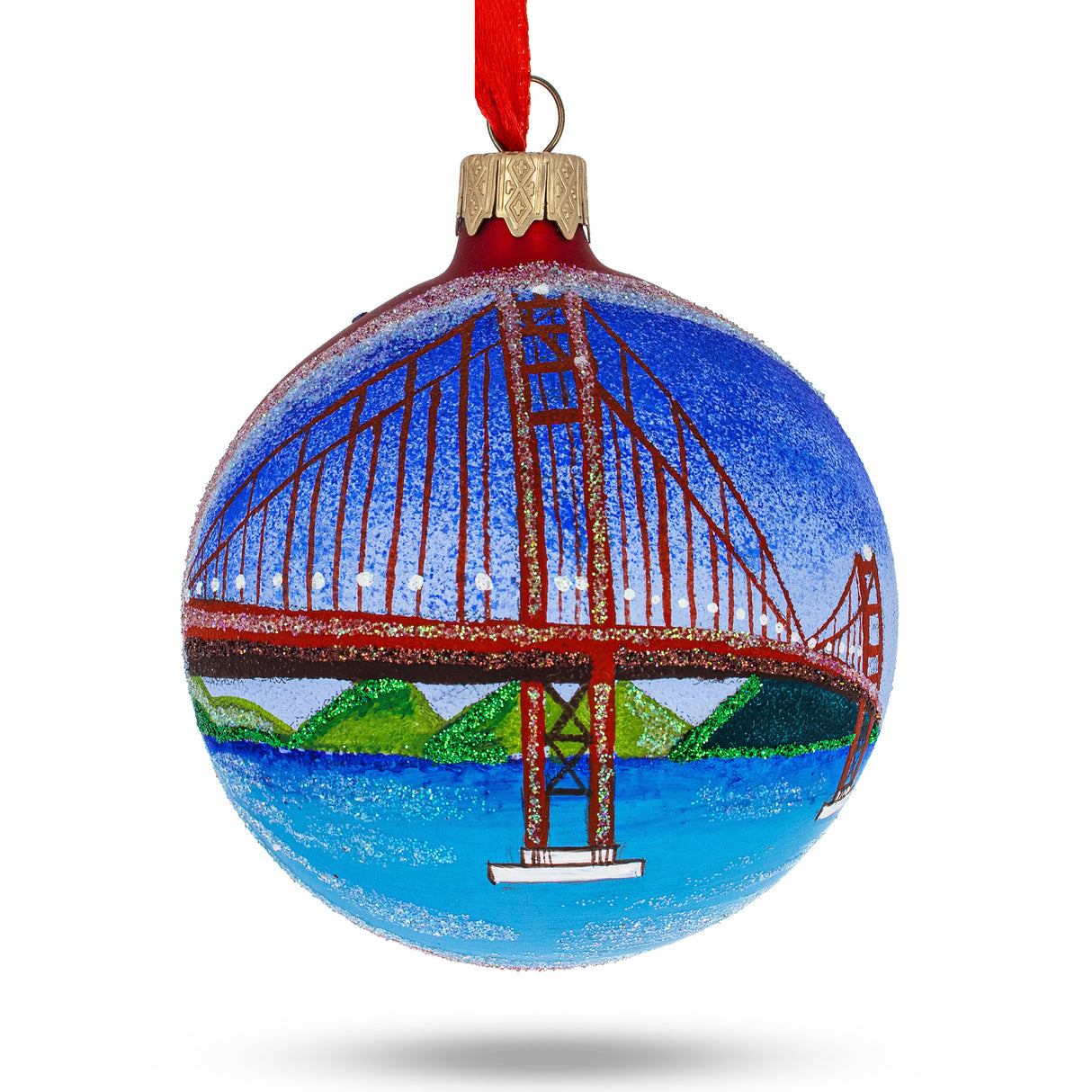 Golden Gate Bridge, San Francisco, California, USA Glass Christmas Ornament 3.25 Inches in Multi color, Round shape