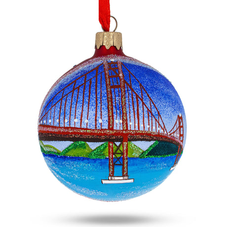Glass Golden Gate Bridge, San Francisco, California, USA Glass Christmas Ornament 3.25 Inches in Multi color Round