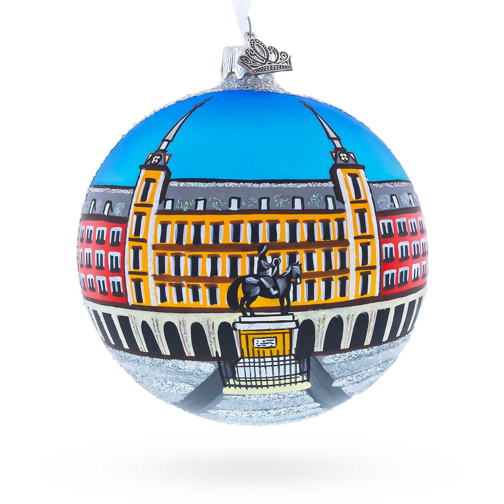 Plaza Mayor, Madrid, Spain Glass Ball Christmas Ornament 4 Inches in Multi color Round