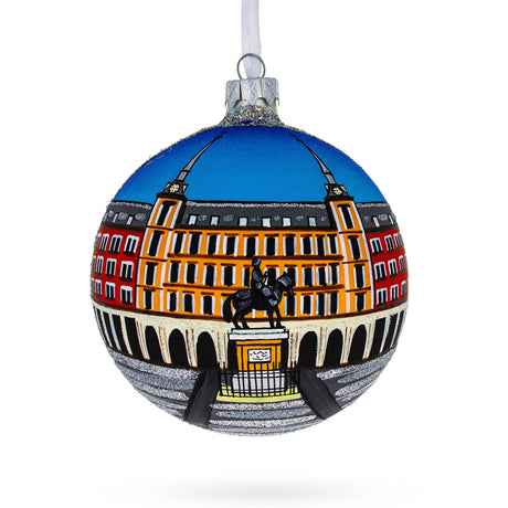 Plaza Mayor, Madrid, Spain Glass Ball Christmas Ornament 4 Inches in Multi color, Round shape