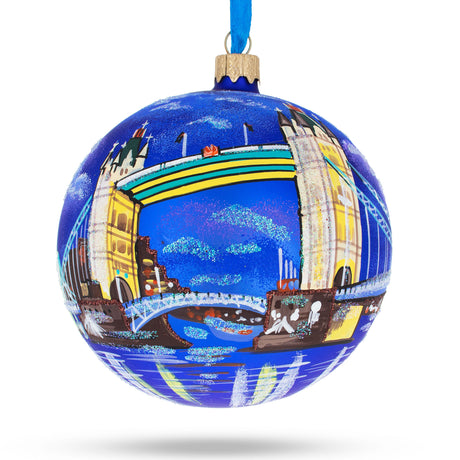 London Bridge, England, United Kingdom Glass Ornament 4 Inches in Multi color, Round shape