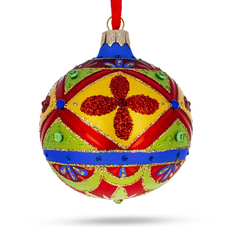 Multicolor Bejeweled Glass Ball Christmas Ornament 3.25 Inches in Multi color Round