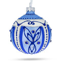 Blue Leaves Glass Ball Christmas Ornament 3.25 Inches in Multi color Round