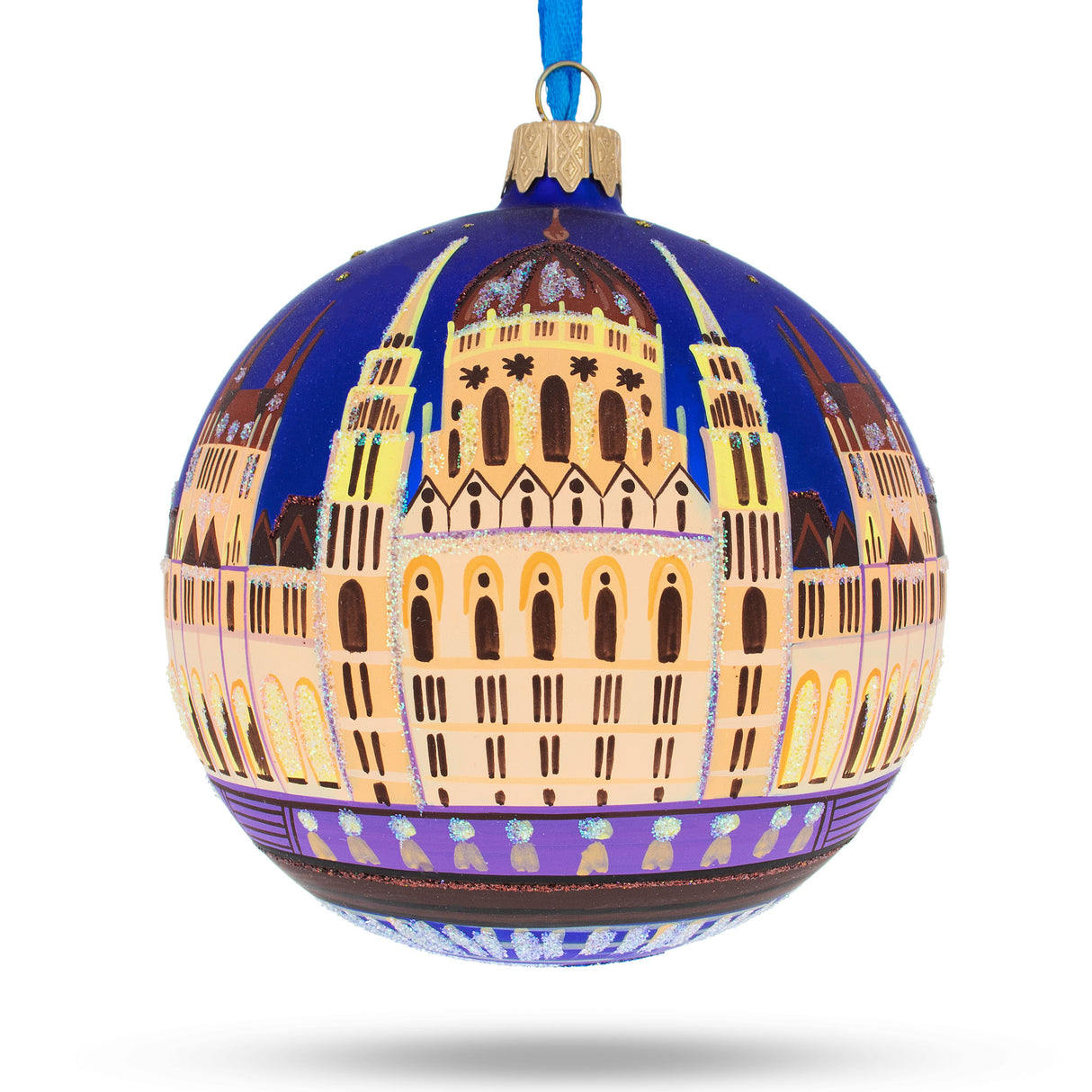Budapest Parliament, Hungary Glass Ball Christmas Ornament 4 Inches in Multi color, Round shape