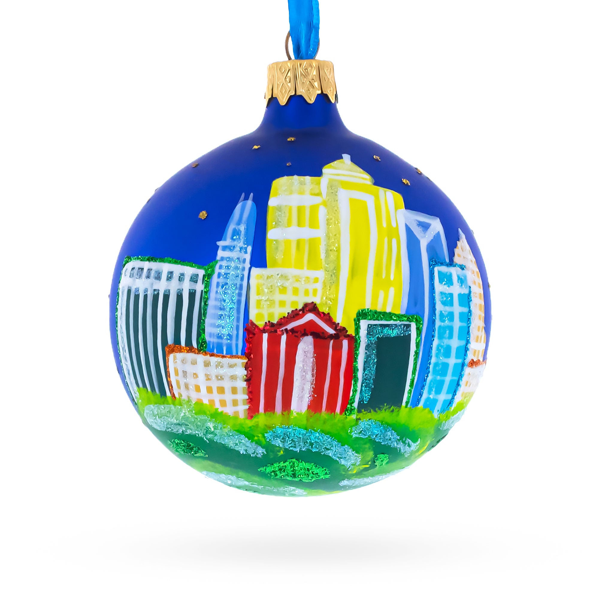 Charlotte, North Carolina, USA Glass Christmas Ornament 3.25 Inches in Multi color Round