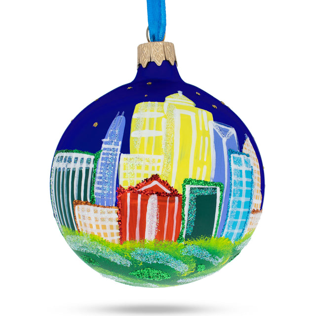 Charlotte, North Carolina, USA Glass Christmas Ornament 3.25 Inches in Multi color, Round shape