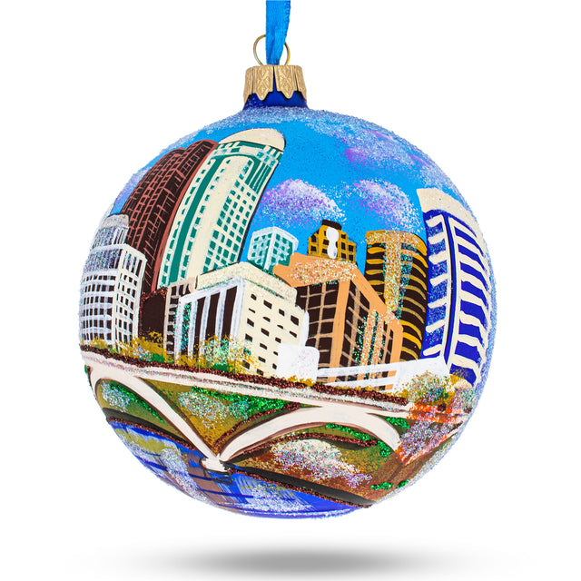 Columbus, Ohio, USA Glass Ball Christmas Ornament 4 Inches in Multi color, Round shape