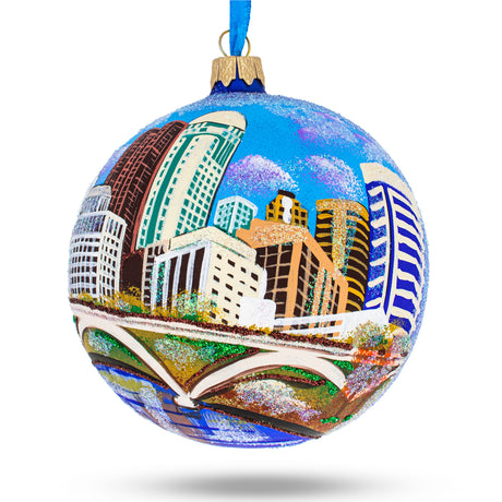 Glass Columbus, Ohio, USA Glass Ball Christmas Ornament 4 Inches in Multi color Round