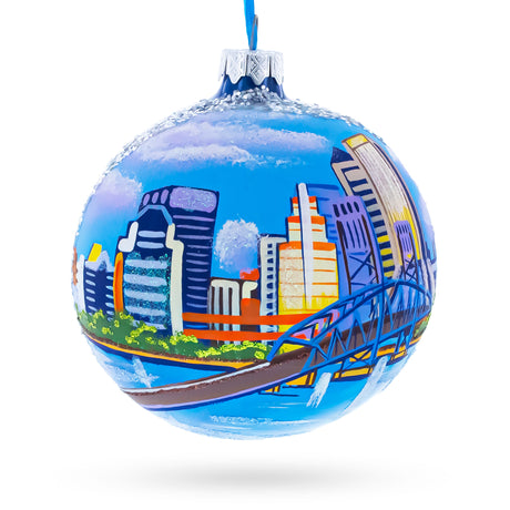 Jacksonville, Florida, USA Glass Ball Christmas Ornament 4 Inches in Multi color Round