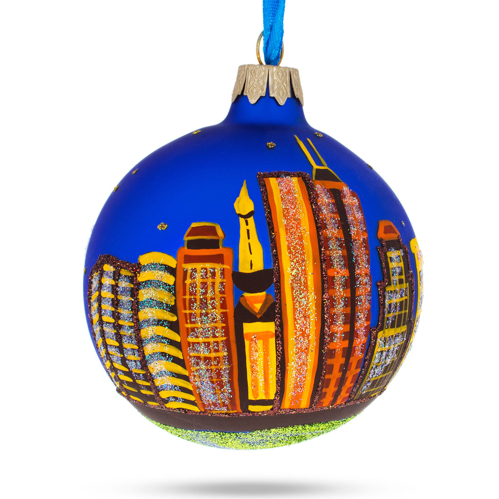 Indianapolis, Indiana, USA Glass Christmas Ornament 3.25 Inches in Multi color Round