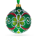 Flowers on Green Glass Ball Christmas Ornament 3.25 Inches in Green color Round