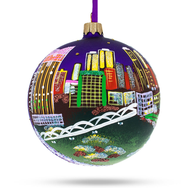 Fort Worth, Texas, USA Glass Ball Christmas Ornament 4 Inches in Multi color, Round shape