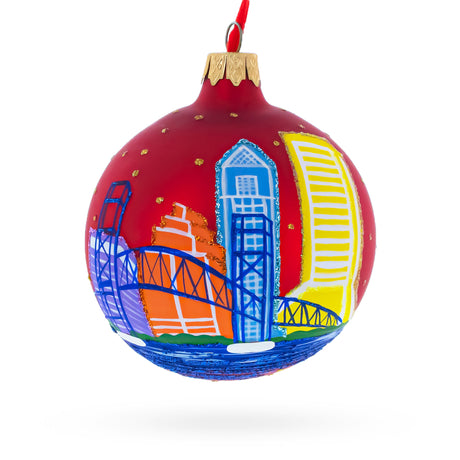 Jacksonville, Florida, USA Glass Christmas Ornament 3.25 Inches in Multi color Round