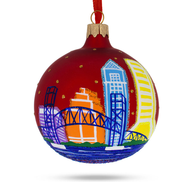 Jacksonville, Florida, USA Glass Christmas Ornament 3.25 Inches in Multi color, Round shape