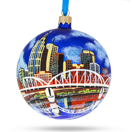 Glass Nashville, Tennessee, USA Glass Ball Christmas Ornament 4 Inches in Multi color Round