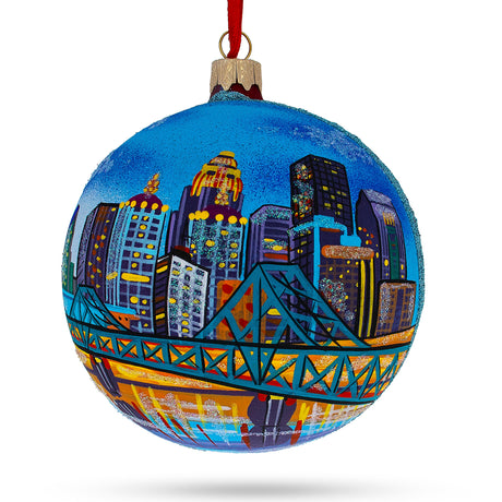 Louisville, Kentucky, USA Glass Ball Christmas Ornament 4 Inches in Multi color, Round shape