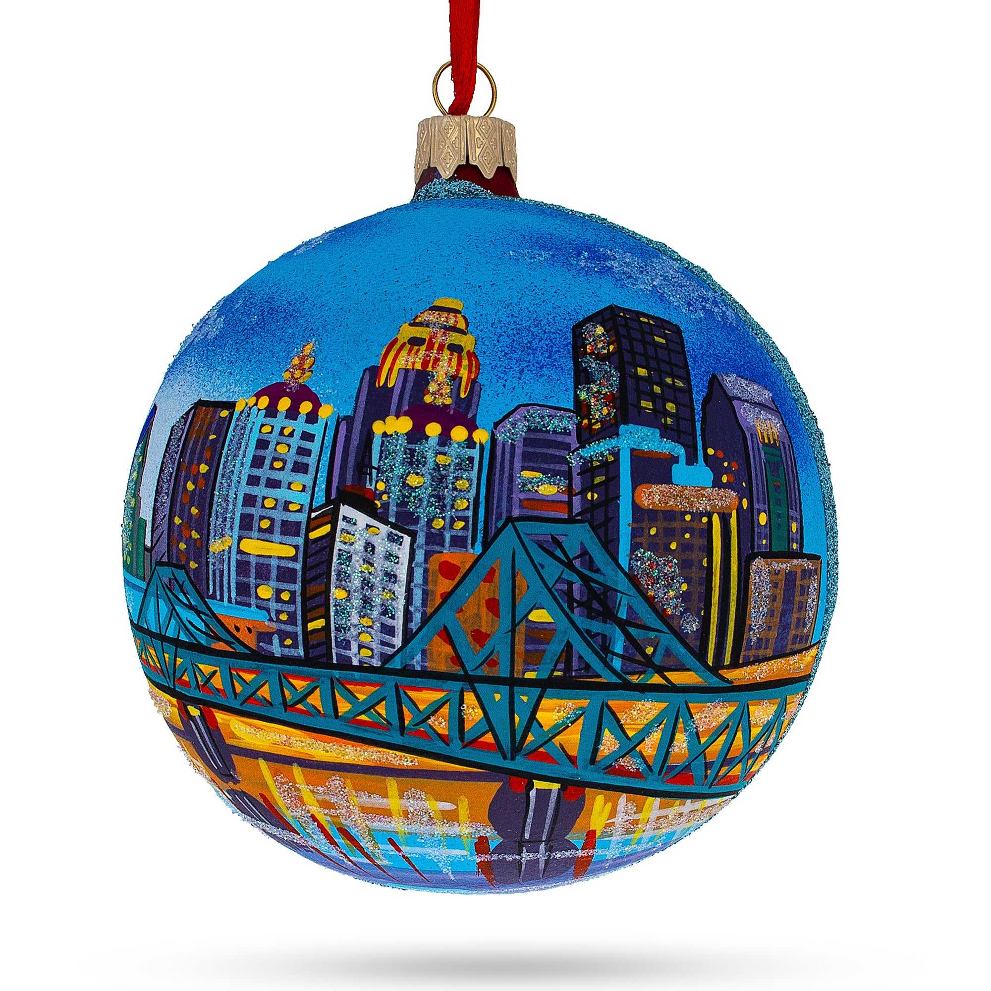 Louisville, Kentucky, USA Glass Ball Christmas Ornament 4 Inches in Multi color Round