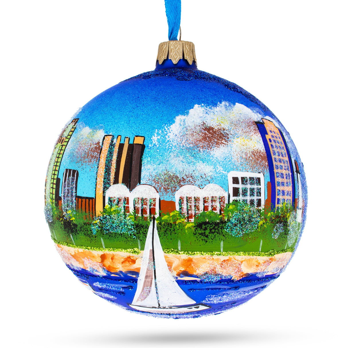Long Beach, California, USA Glass Ball Christmas Ornament 4 Inches in Multi color, Round shape