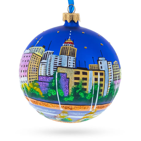 Fresno, California, USA Glass Ball Christmas Ornament 4 Inches in Multi color Round