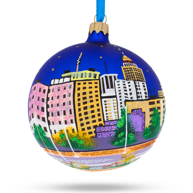 Fresno, California, USA Glass Ball Christmas Ornament 4 Inches in Multi color, Round shape