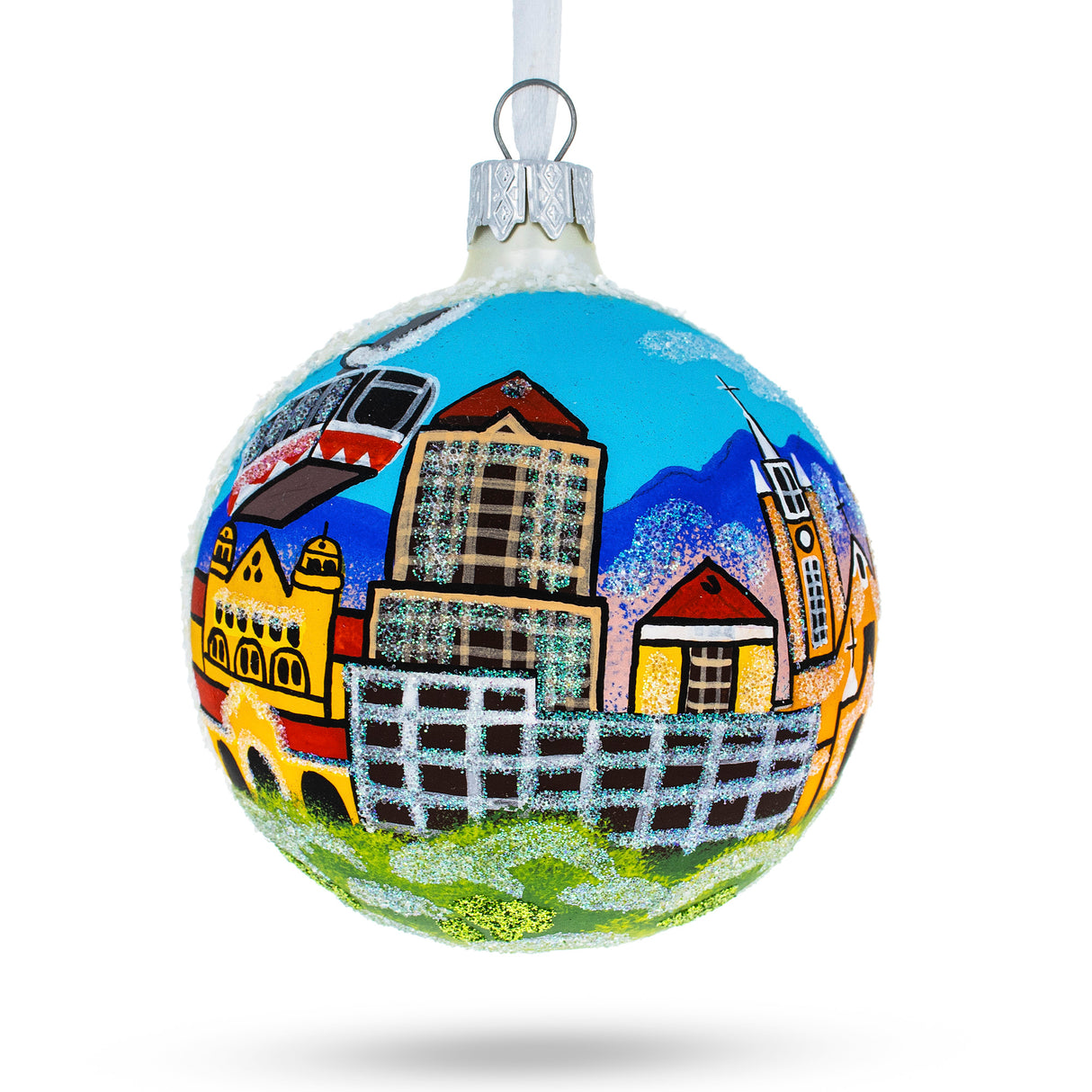Albuquerque, New Mexico, USA Glass Christmas Ornament 3.25 Inches in Multi color, Round shape