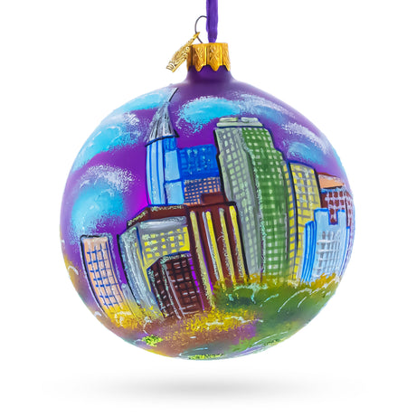 Raleigh, North Carolina, USA Glass Ball Christmas Ornament 4 Inches in Multi color Round