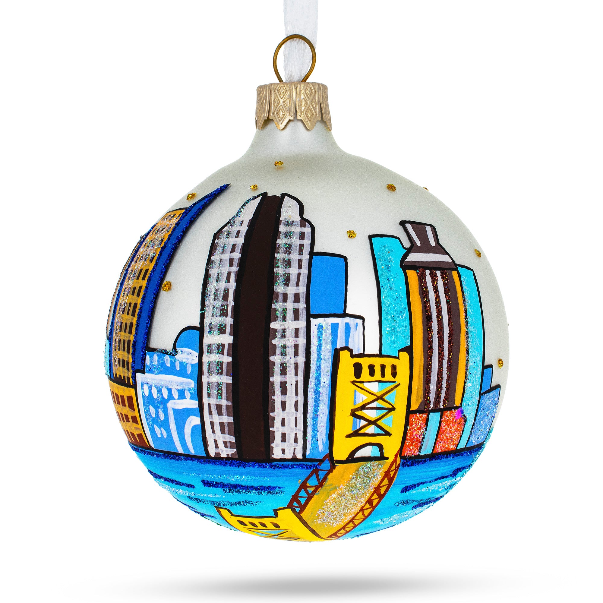 Sacramento, California, USA Glass Christmas Ornament 3.25 Inches in Multi color Round