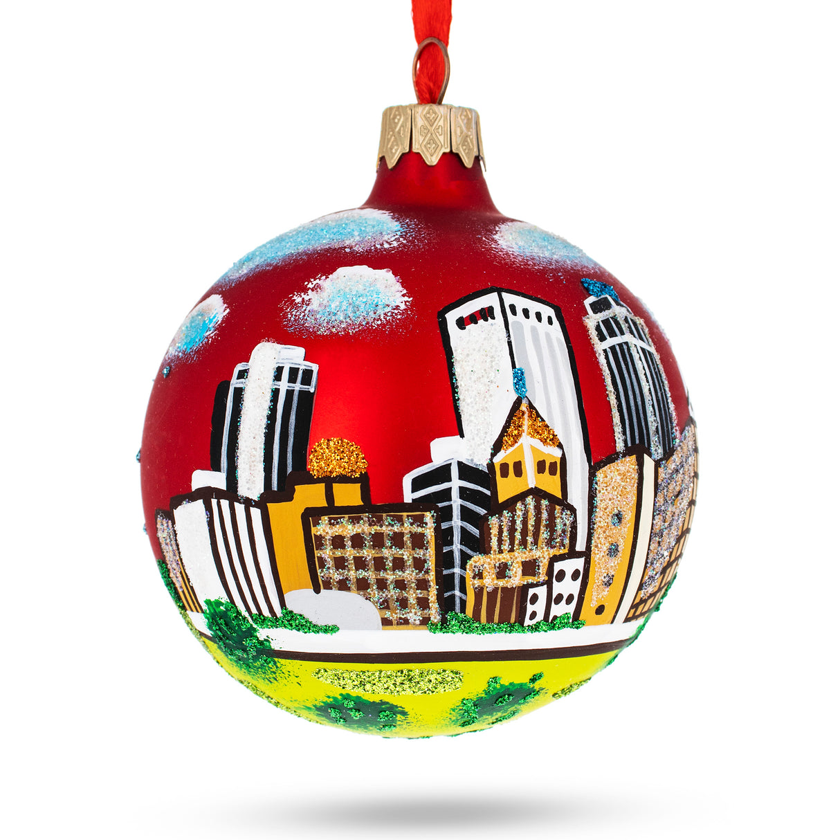 Tulsa, Oklahoma, USA Glass Christmas Ornament 3.25 Inches in Multi color, Round shape