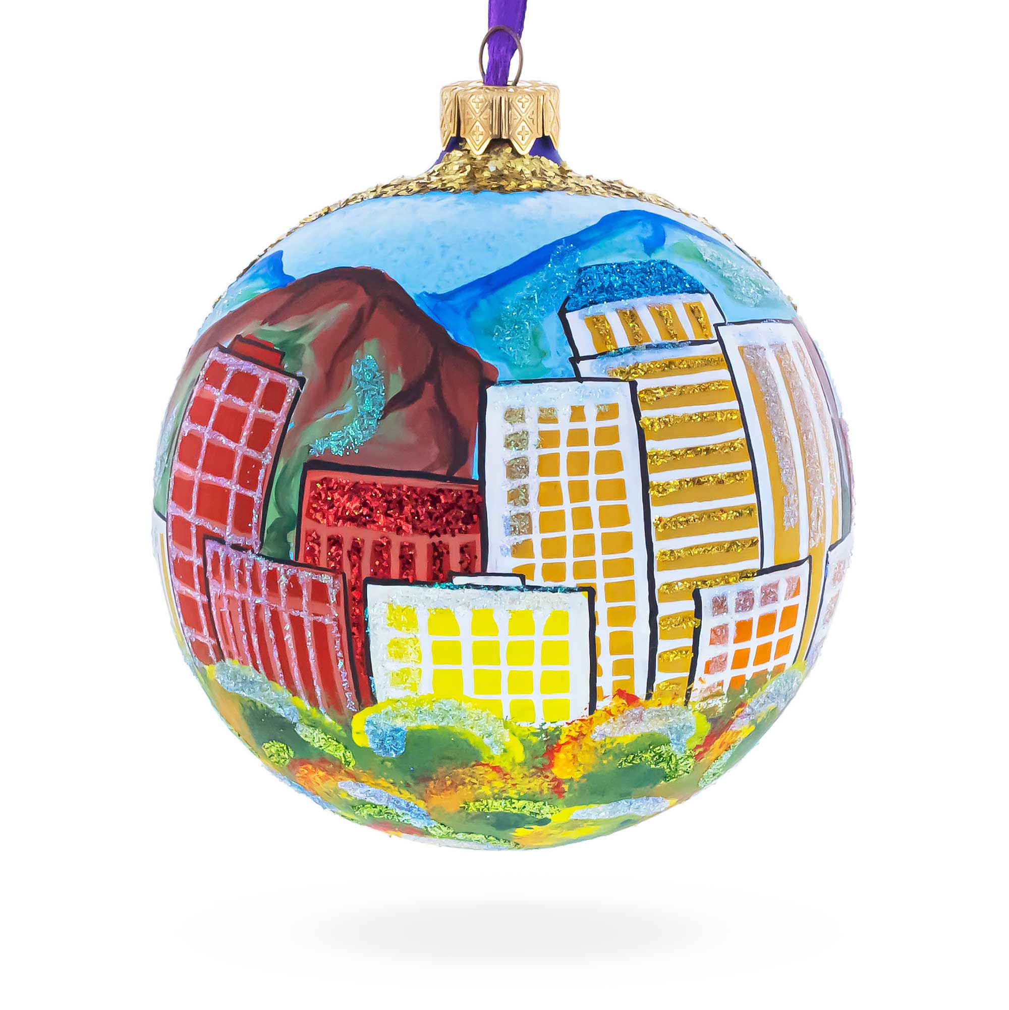 Colorado Springs, Colorado, USA Glass Ball Christmas Ornament 4 Inches in Multi color Round