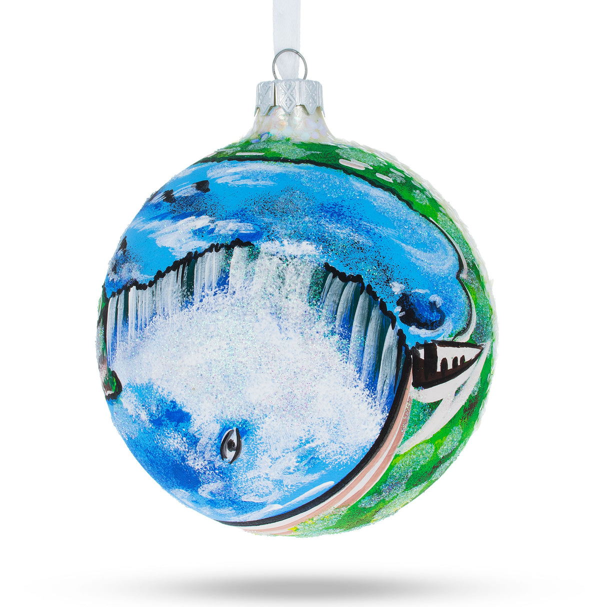 Niagara Falls, Canada USA Glass Ball Christmas Ornament 4 Inches in Multi color, Round shape