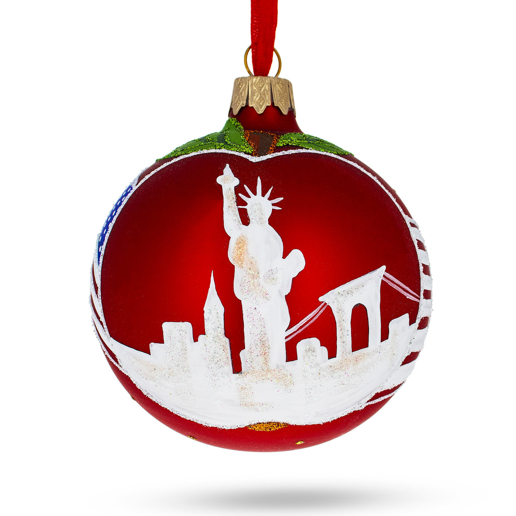 Glass Big Apple Affection: I Love New York Blown Glass Ball Christmas Ornament 3.25 Inches in Multi color Round