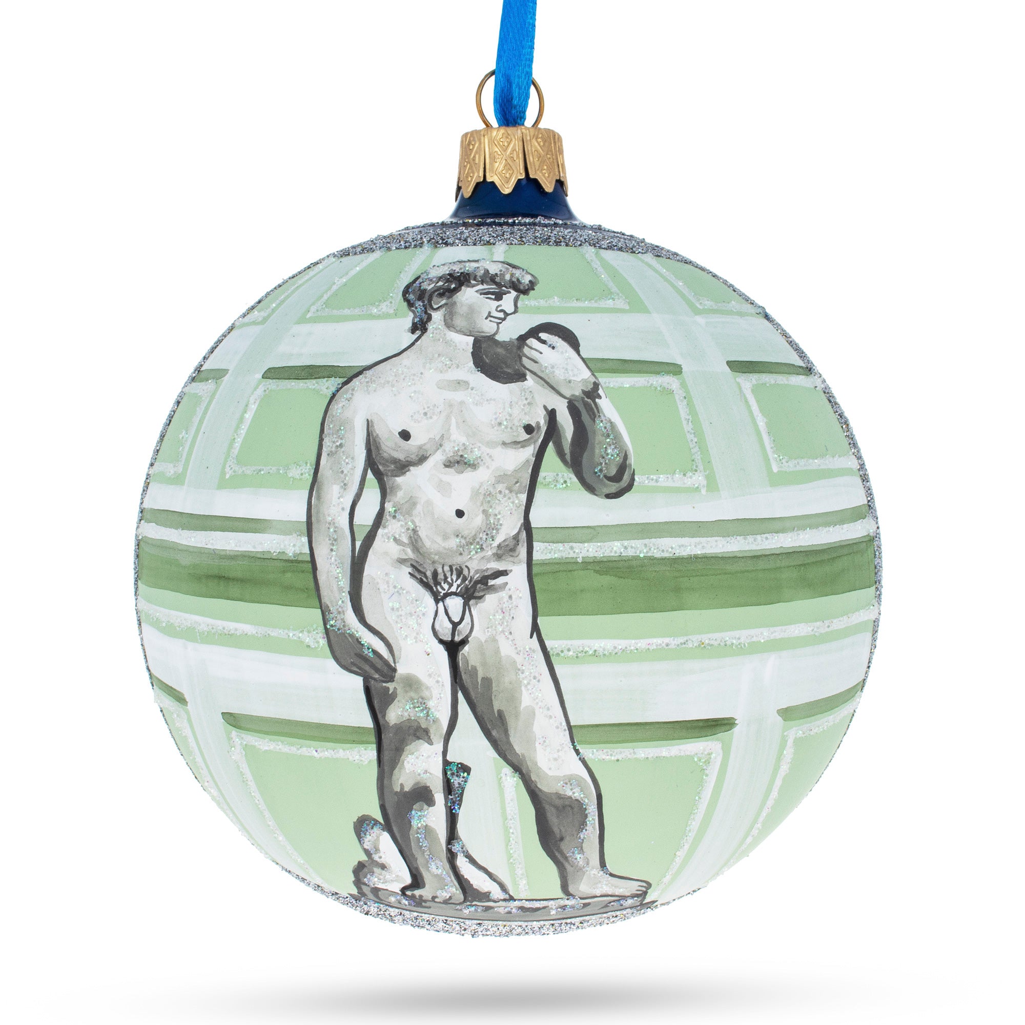 Michelangelo's 'David' Sculpture Glass Ball Christmas Ornament 4 Inches in Multi color Round