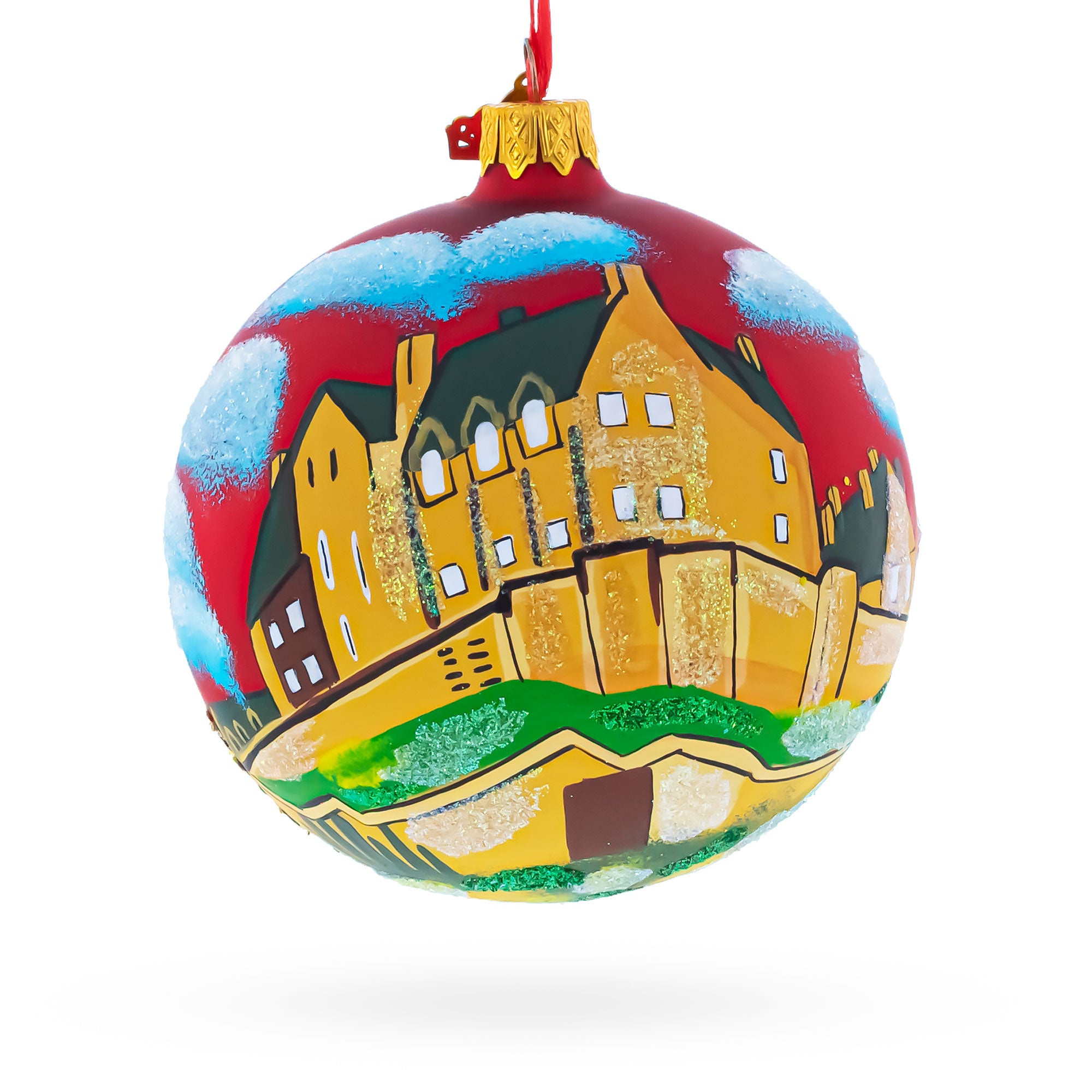 Edinburgh Castle, Scotland, UK Glass Ball Christmas Ornament 4 Inches in Multi color Round