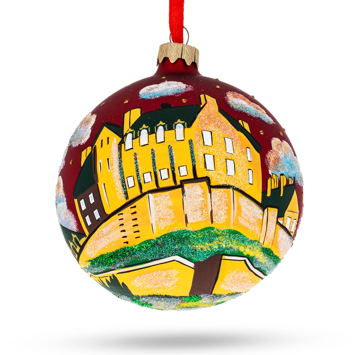 Glass Edinburgh Castle, Scotland Glass Ball Christmas Ornament 4 Inches in Multi color Round