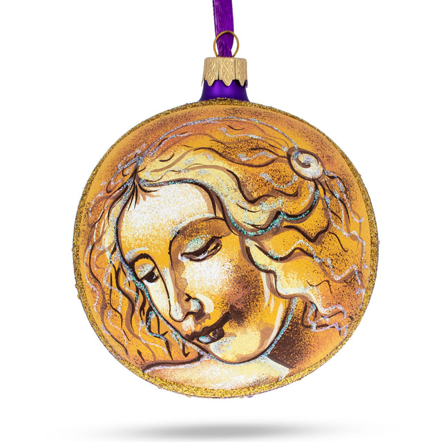 Renaissance Artistry: Leonardo Da Vinci's 'Head of A Woman' Blown Glass Ball Christmas Ornament 4 Inches in Orange color, Round shape