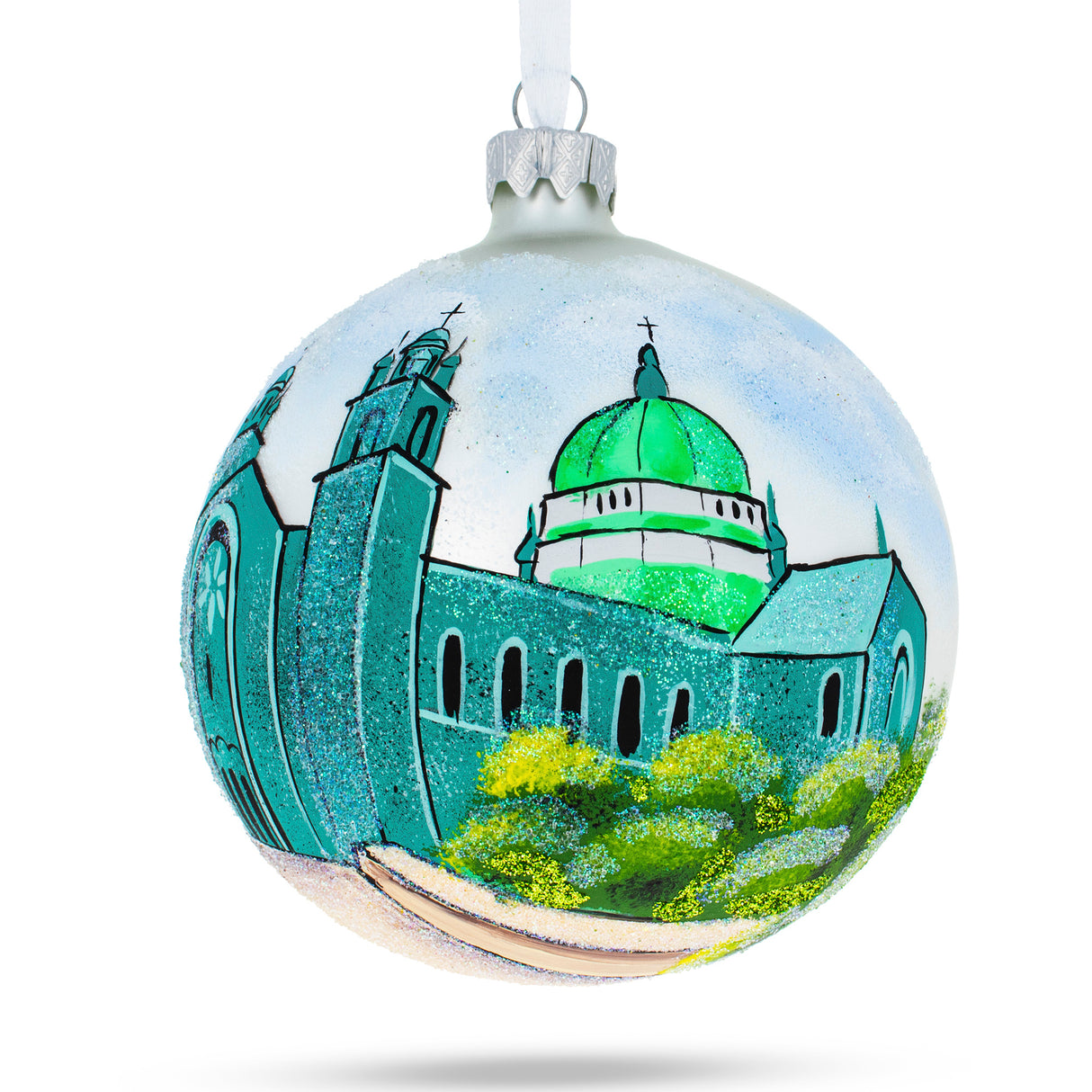 Galway Cathedral, Ireland Glass Ball Christmas Ornament 4 Inches in Green color, Round shape