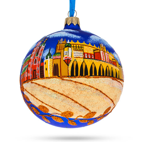 Glass Market Square, Krakow, Poland Glass Ball Christmas Ornament 4 Inches in Multi color Round