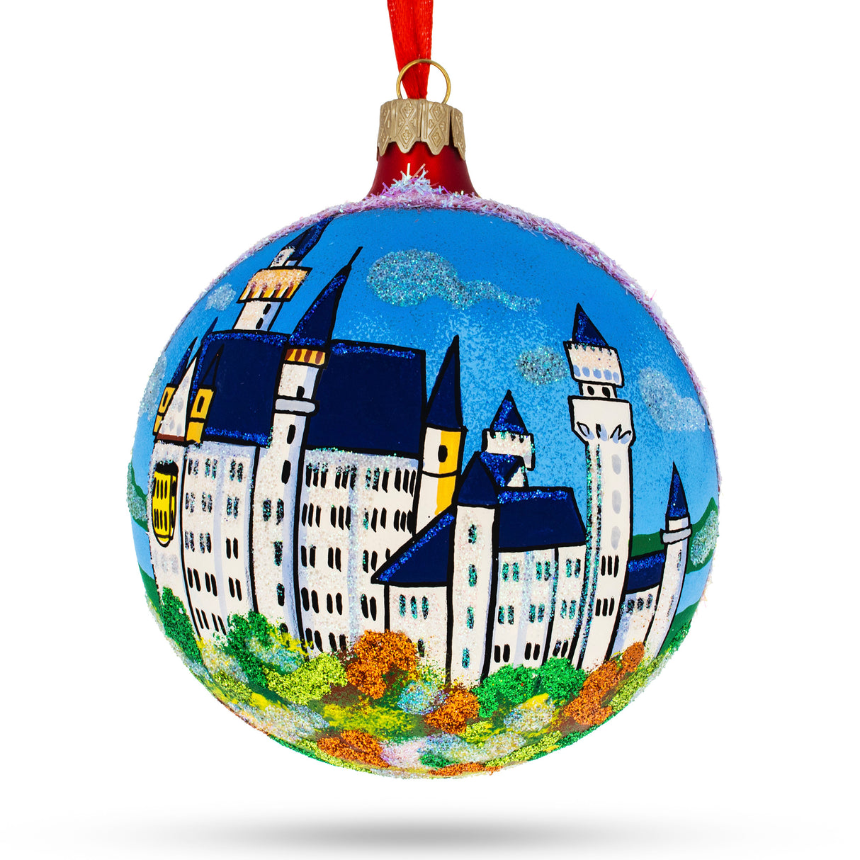 Glass Neuschwanstein Castle, Fussen, Germany Glass Ball Christmas Ornament 4 Inches in Multi color Round