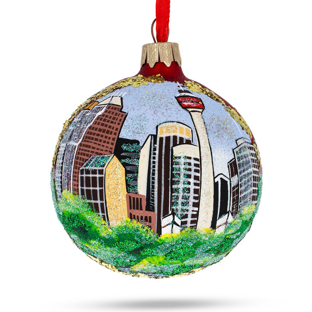 Calgary, Canada (Calgary Tower) Glass Ball Christmas Ornament 3.25 Inches in Multi color, Round shape