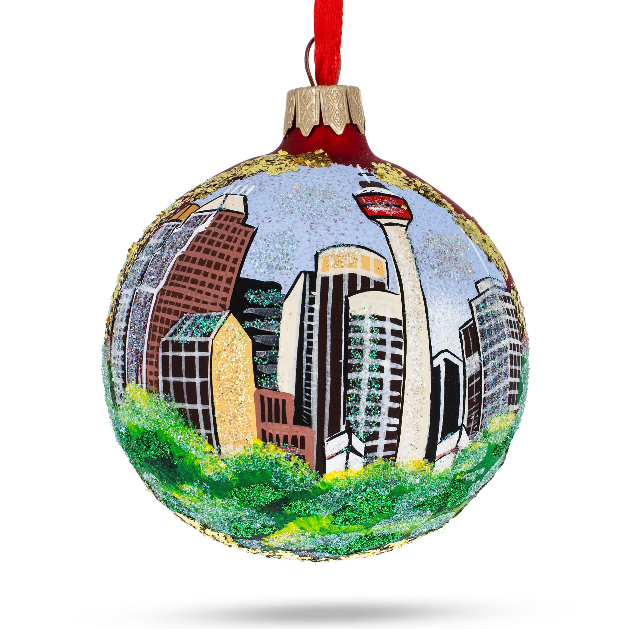Calgary Tower, Calgary, Canada Glass Ball Christmas Ornament 3.25 Inches in Multi color Round
