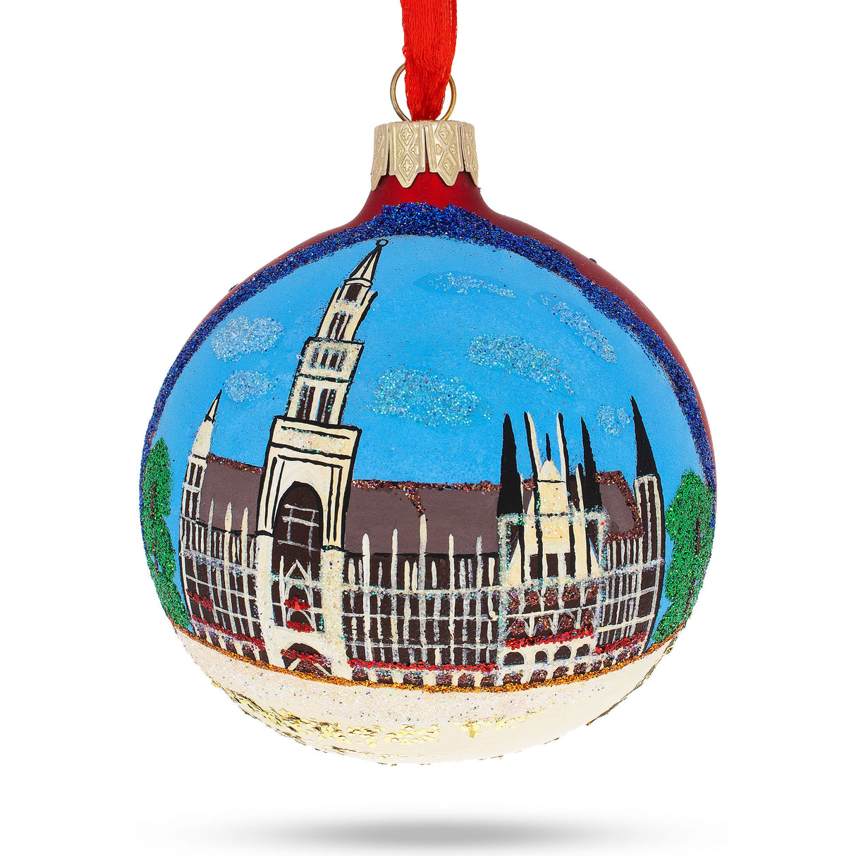 Marienplatz in Munich, Germany Glass Ball Christmas Ornament 3.25 Inches in Multi color, Round shape