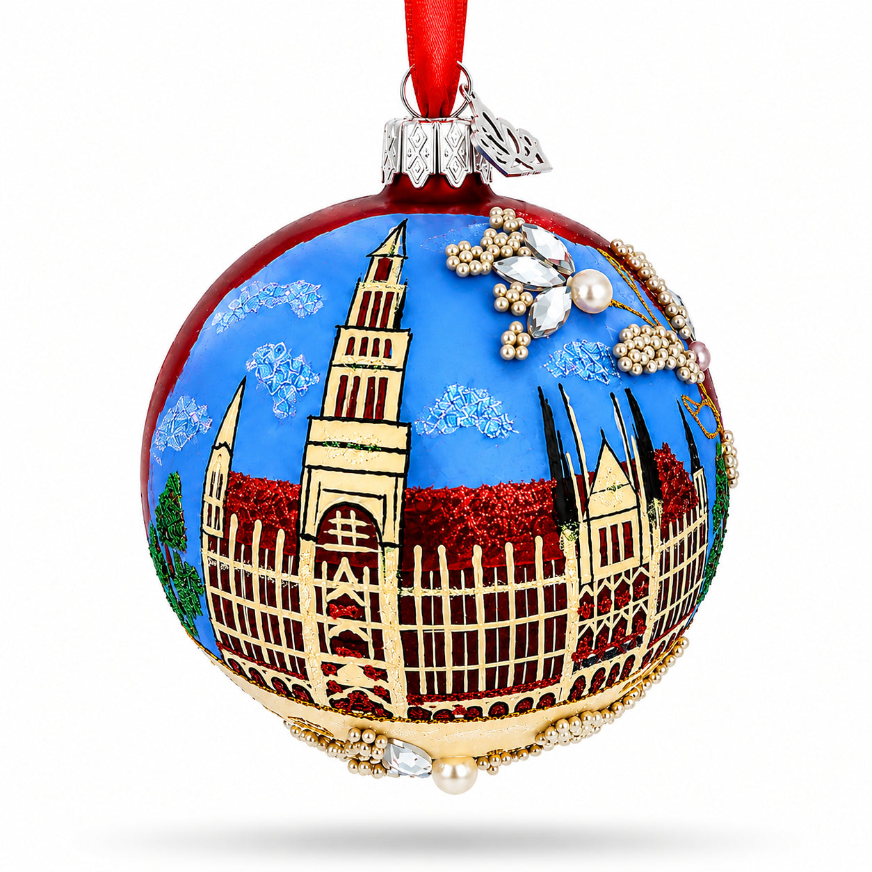 Marienplatz in Munich, Germany Glass Ball Christmas Ornament 3.25 Inches in Multi color Round
