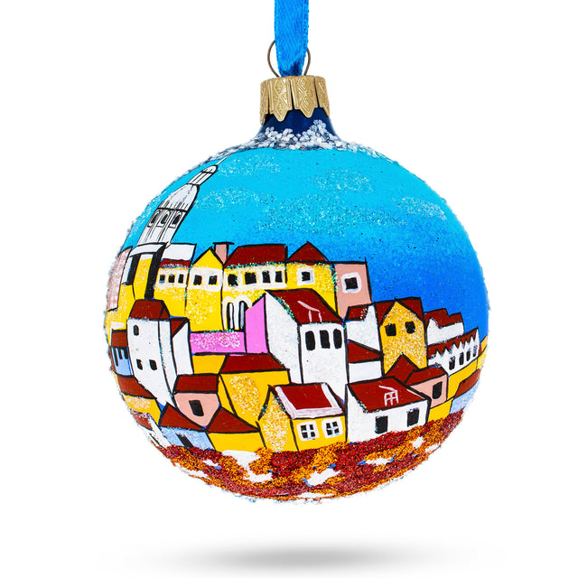 Glass Alfama, Lisbon, Portugal Glass Ball Christmas Ornament 3.25 Inches in Multi color Round
