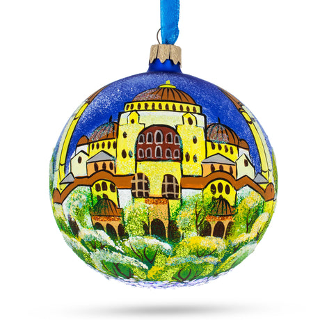Aya Sofya, Istanbul, Turkey Glass Ball Christmas Ornament 4 Inches in Multi color Round