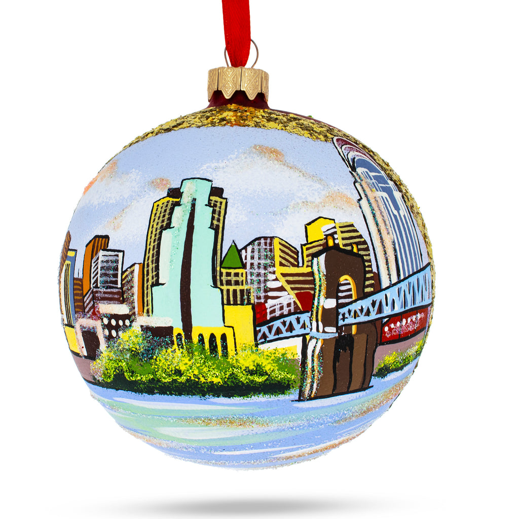 Cincinnati, Ohio Glass Ball Christmas Ornament 4 Inches in Multi color Round