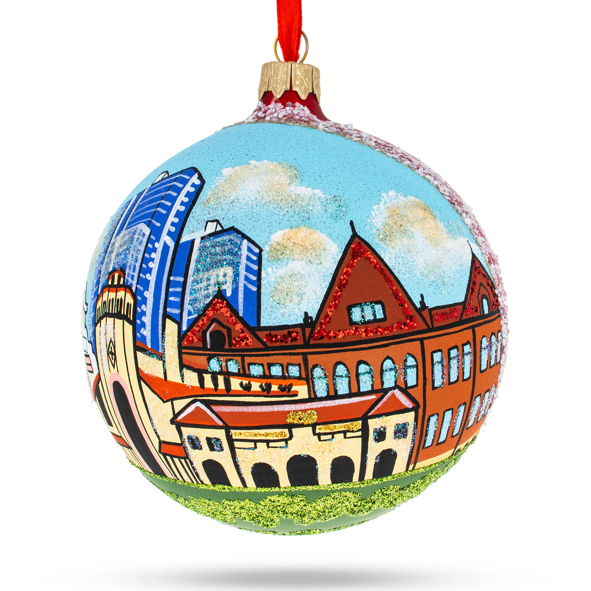 Glass Santa Ana, California Glass Ball Christmas Ornament 4 Inches in Multi color Round