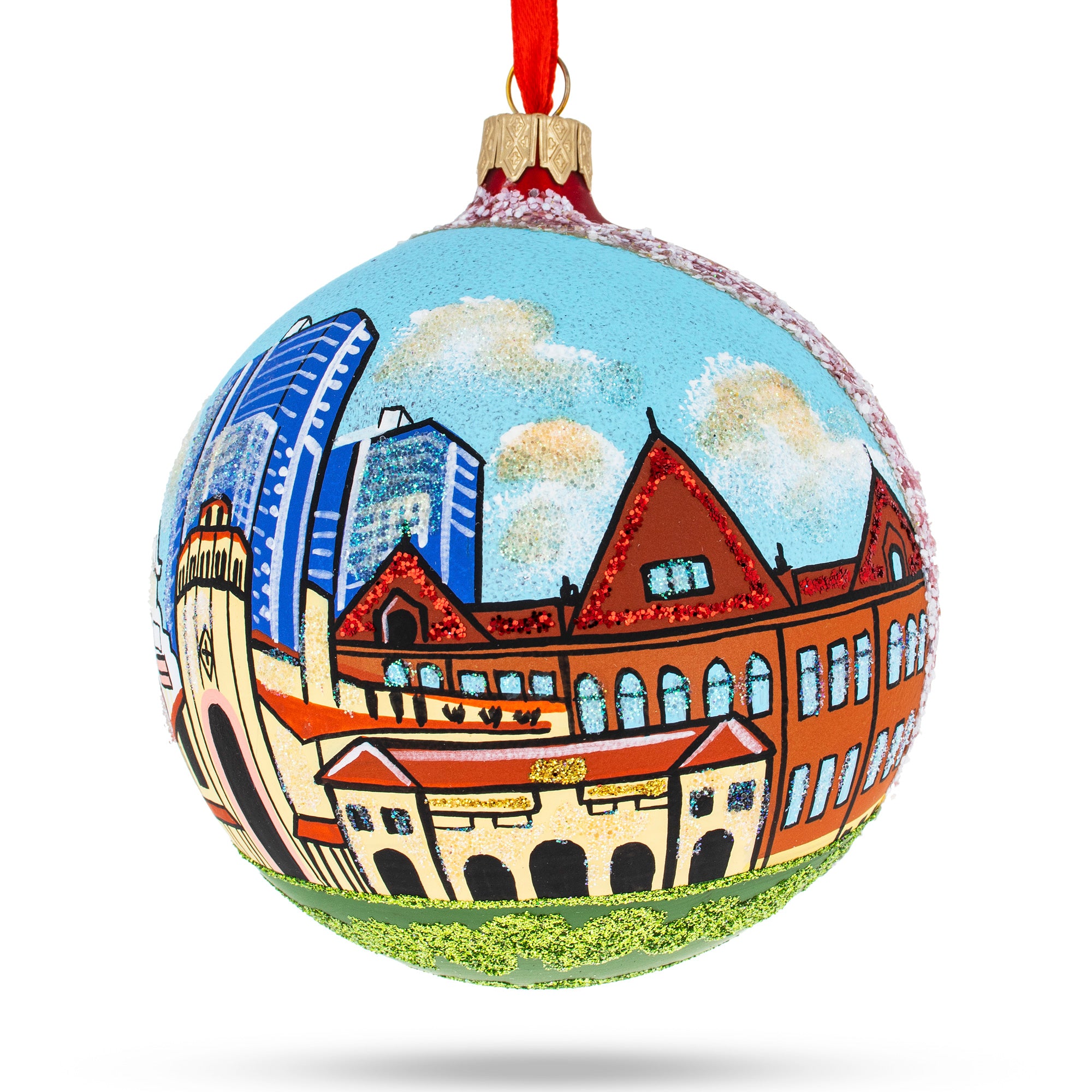 Santa Ana, California Glass Ball Christmas Ornament 4 Inches in Multi color Round