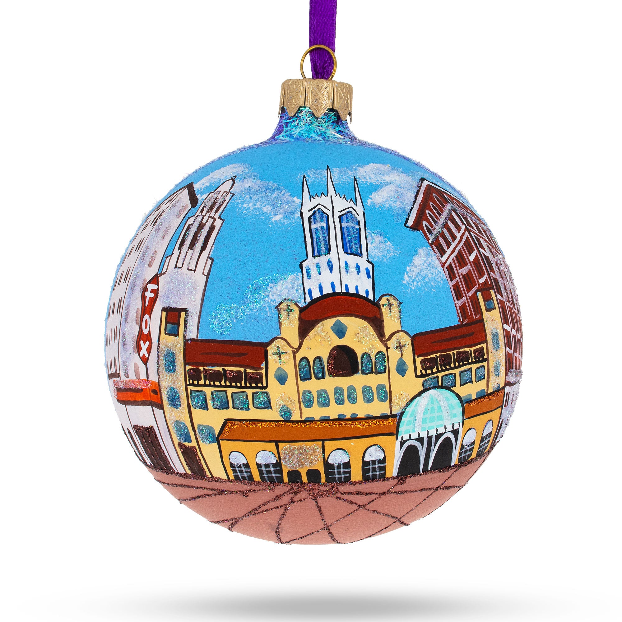 Stockton, California Glass Ball Christmas Ornament 4 Inches in Multi color Round