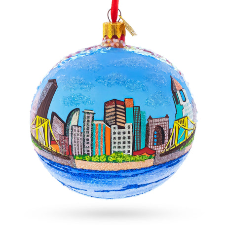 Pittsburgh, Pennsylvania Glass Ball Christmas Ornament 4 Inches in Multi color Round